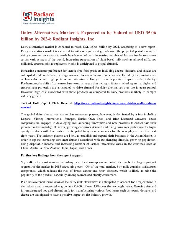Dairy Alternatives Market is Expected to Be Valued at USD 35.06 Dairy Alternatives Market 2024