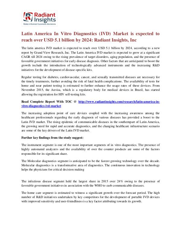 Latin America in Vitro Diagnostics (IVD) Market 2024 The latin america IVD market is expected to  2024