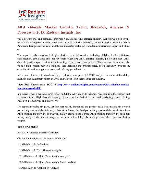 Allyl Chloride Market Growth, Trend, Research, Analysis 2015 Allyl chloride Market 2015