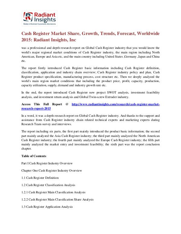Cash Register Market Share, Growth, Trends, Forecast, Worldwide 2015 Cash Register Market 2015