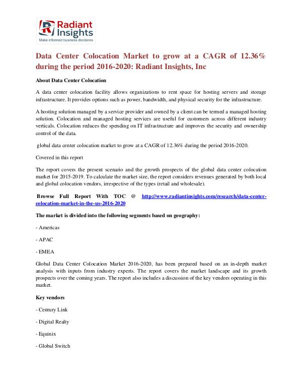 Data Center Colocation Market to Grow at a CAGR of 12.36% Data Center Colocation Market 2020