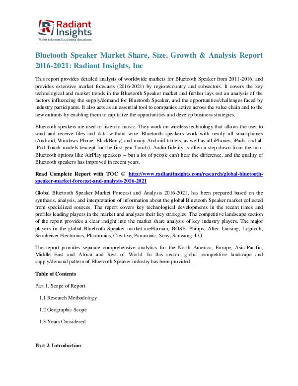 Bluetooth Speaker Market Share, Size, Growth & Analysis Report 2021 Bluetooth Speaker Market 2016-2021