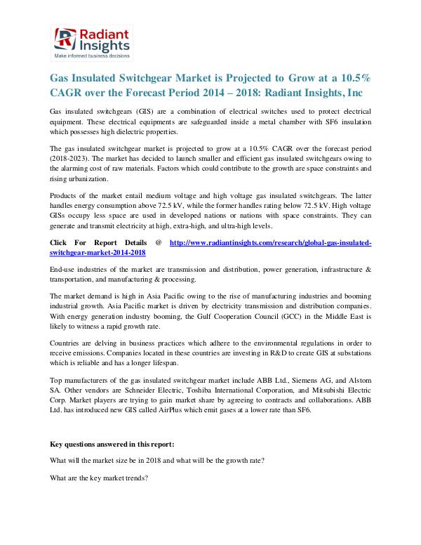 Gas Insulated Switchgear Market is Projected to Grow at a 10.5% Gas Insulated Switchgear Market 2018