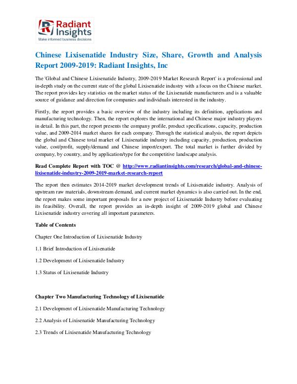 Chinese Lixisenatide Industry Size, Share, Growth 2019 Chinese Lixisenatide Industry 2009-2019