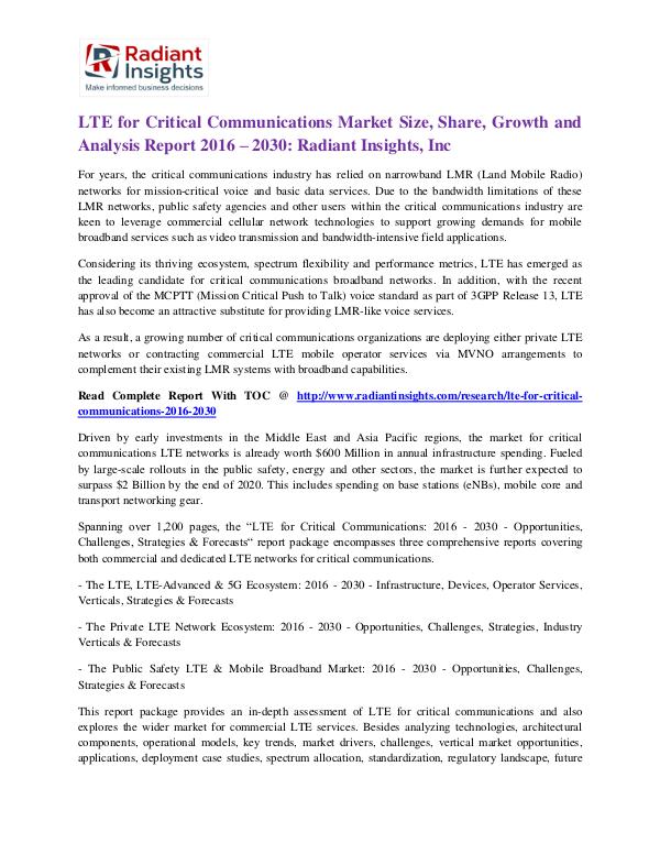 LTE for Critical Communications Market Size, Share, Growth 2030 LTE for Critical Communications Market 2030