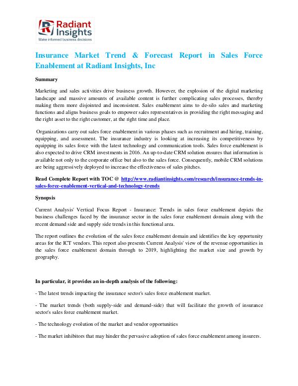 Insurance Market Trend & Forecast Report in Sales Force Enablement Insurance Market Trend & Forecast Report