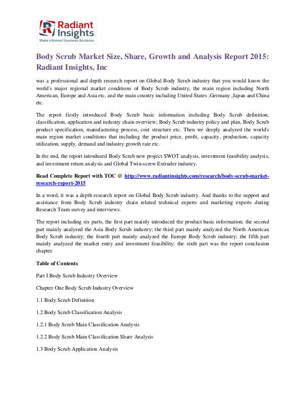 Body Scrub Market Size, Share, Growth and Analysis Report 2015 Body Scrub Market 2015