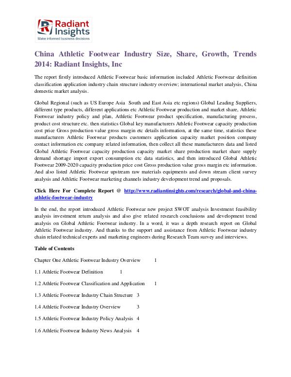 China Athletic Footwear Industry Size, Share, Growth, Trends 2014 China Athletic Footwear Industry 2014