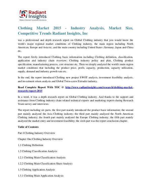 Clothing Market 2015 - Industry Analysis, Market Size Clothing Market 2015