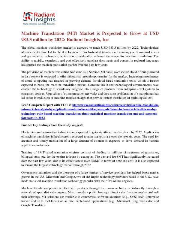Machine Translation (MT) Market is Projected to Grow at USD 983.3 Machine Translation (MT) Market 2022