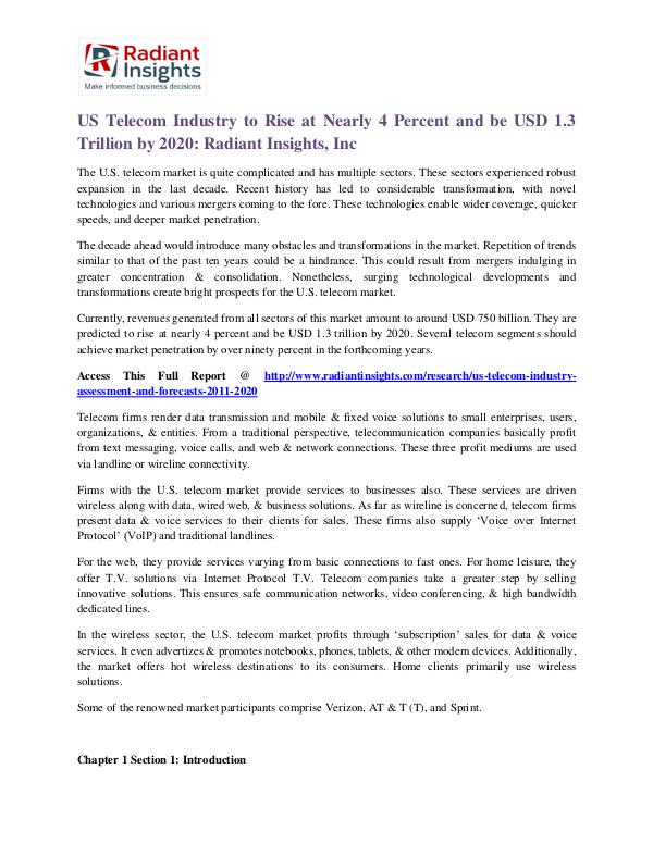 US Telecom Industry to Rise at Nearly 4 Percent and Be USD 1.3 US Telecom Industry 2020