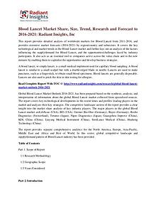 Blood Lancet Market Share, Size, Trend, Research and Forecast to 2016