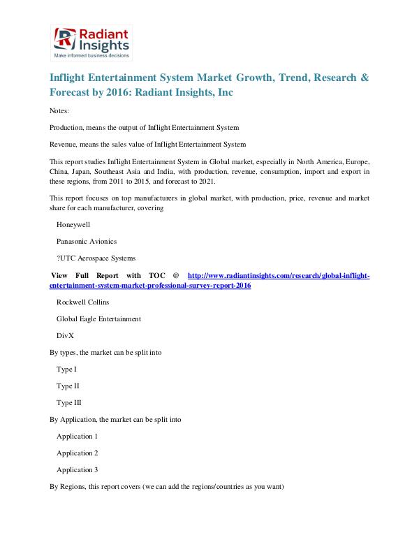 Inflight Entertainment System Market Growth, Trend, Research 2016 Inflight Entertainment System Market 2016