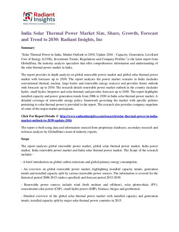 India Solar Thermal Power Market Size, Share, Growth, Forecast 2030 India Solar Thermal Power Market 2030