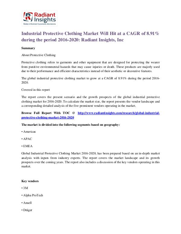 Industrial Protective Clothing Market Will Hit at a CAGR of 8.91% Industrial Protective Clothing Market 2020