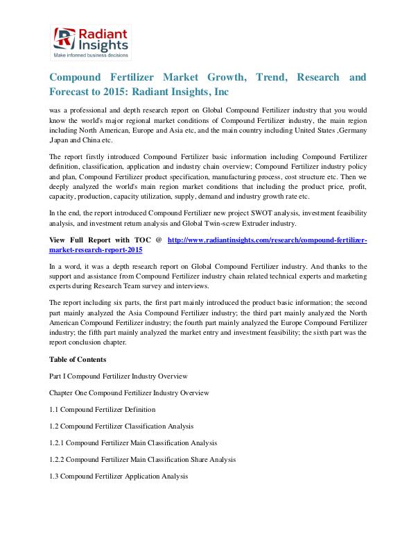 Compound Fertilizer Market Growth, Trend, Research and Forecast 2015 Compound Fertilizer Market 2015