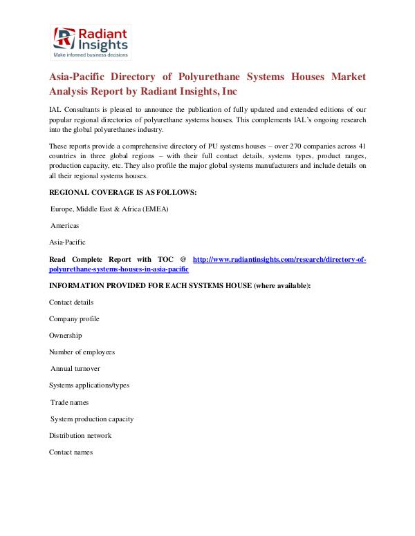 Asia-Pacific Directory of Polyurethane Systems Houses Market Directory of Polyurethane Systems Houses Market