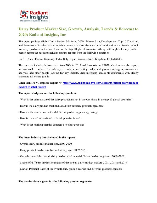Dairy Product Market Size, Growth, Analysis, Trends & Forecast 2020 Dairy Product Market 2020