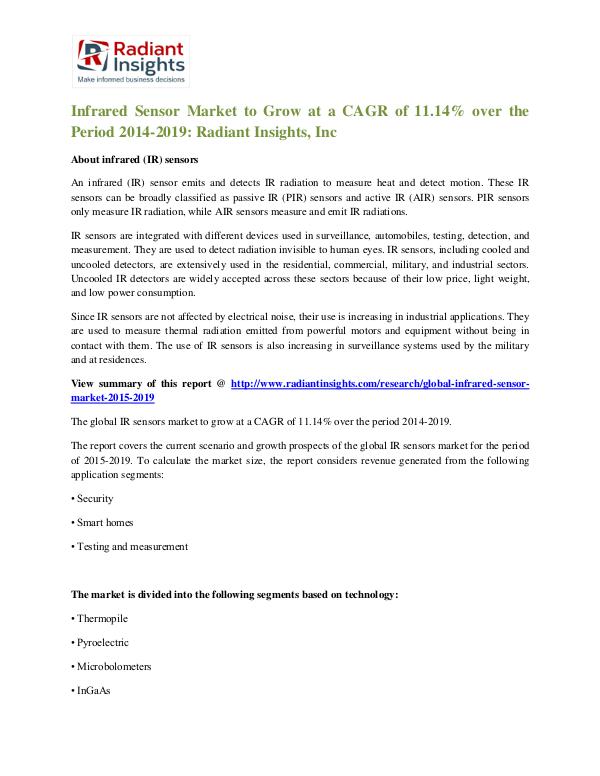 Infrared Sensor Market to Grow at a CAGR of 11.14% Infrared Sensor Market 2014-2019