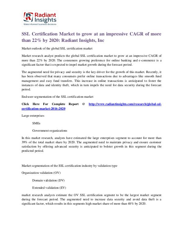 SSL Certification Market to Grow at a CAGR 22% SSL Certification Market 2020