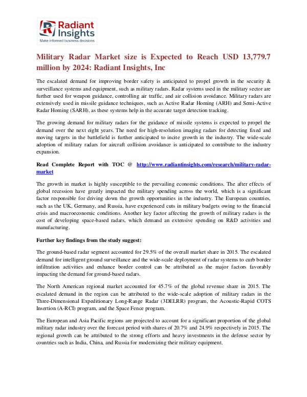 Military Radar Market Size is Expected to Reach USD 13,779.7 Million Military Radar Market 2024