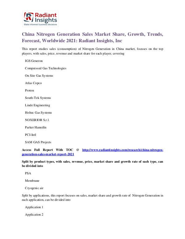 China Nitrogen Generation Sales Market Share, Growth, Trends 2021 China Nitrogen Generation Sales Market 2021