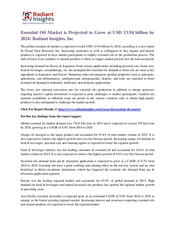 Essential Oil Market is Projected to Grow at USD 13.94 Billion by2024 Essential Oil Market 2024