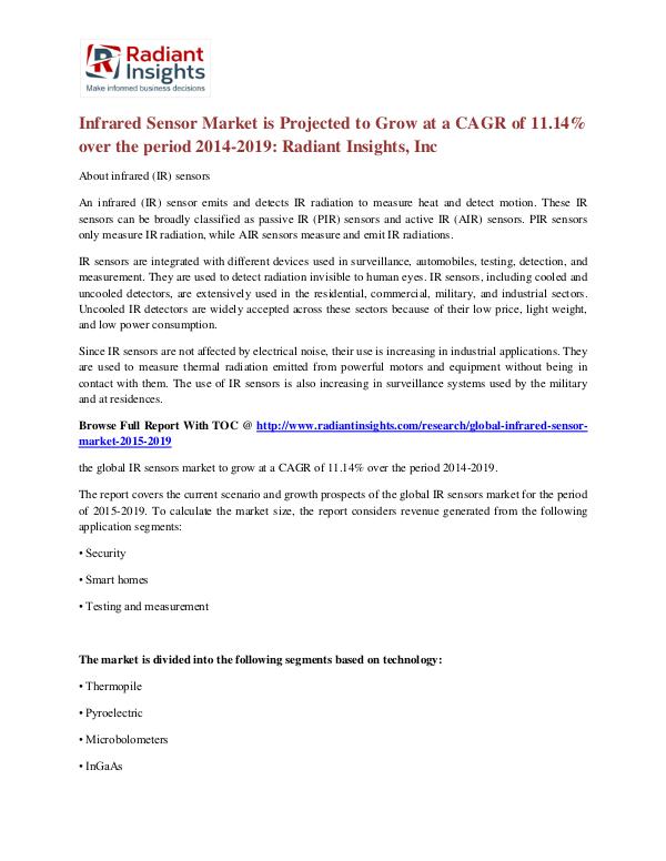 Infrared Sensor Market is Projected to Grow at a CAGR of 11.14% Infrared Sensor Market 2014-2019