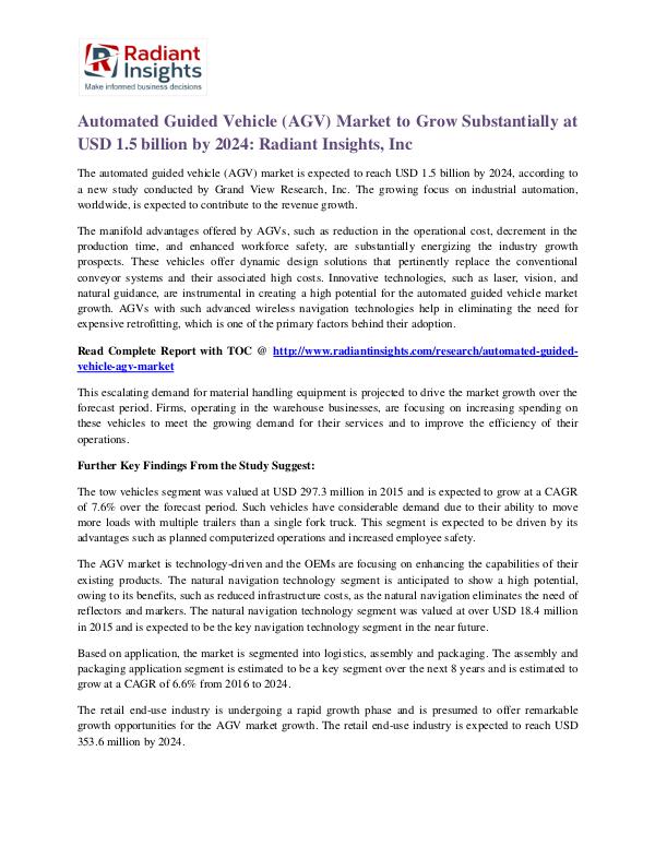 Automated Guided Vehicle Market to Grow Substantially at USD 1.5 Automated Guided Vehicle (AGV) Market 2024