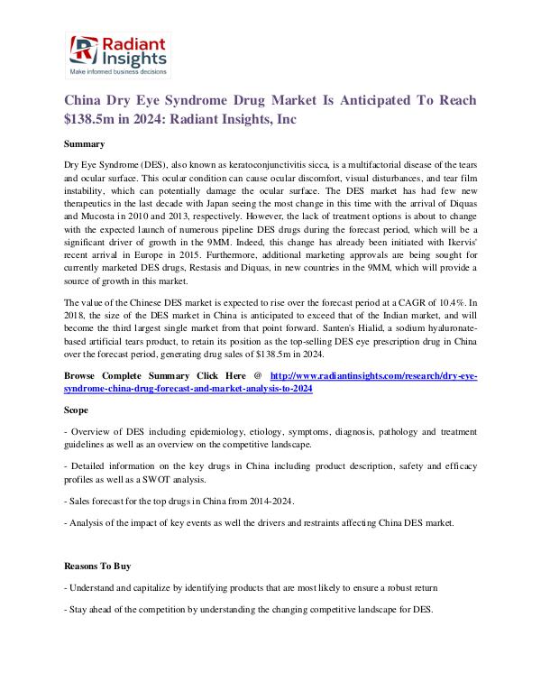 China Dry Eye Syndrome Drug Market Is Anticipated To Reach $138.5m China Dry Eye Syndrome Drug Market 2024