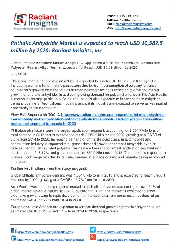 Phthalic Anhydride Market is Expected to Reach USD 10,387.5 Million Phthalic Anhydride Market 2020