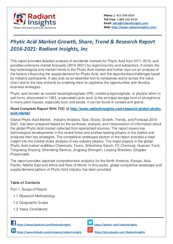 Phytic Acid Market Growth, Share, Trend & Research Report 2016-2021 Phytic Acid Market 2016-2021