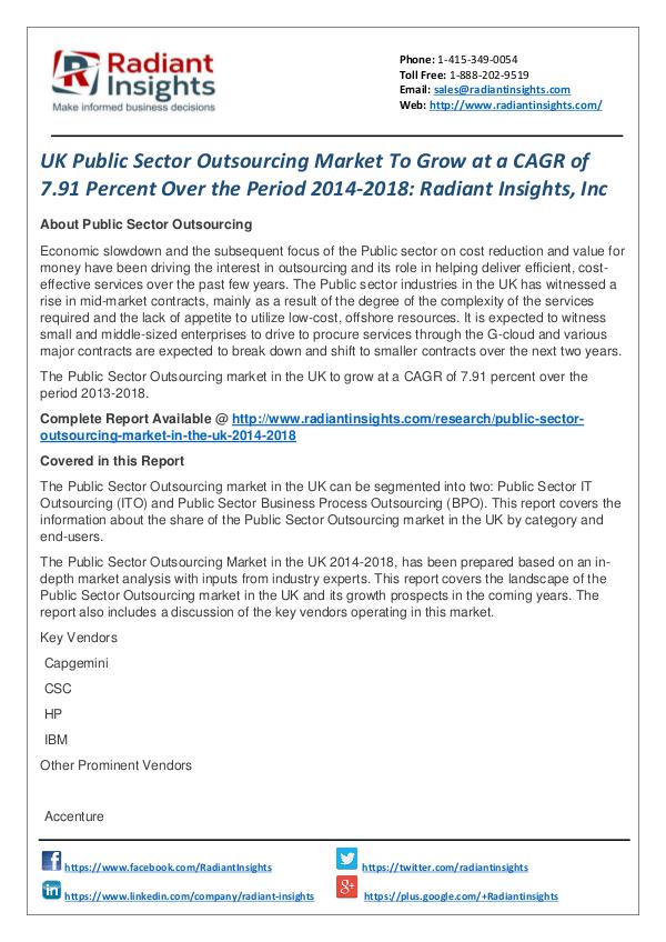 UK Public Sector Outsourcing Market to Grow at a CAGR of 7.91 UK Public Sector Outsourcing Market 2014-2018
