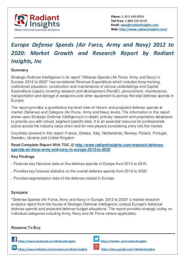 Europe Defense Spends (Air Force, Army and Navy) 2012 to 2020 Europe Defense Spends Market 2012 to 2020
