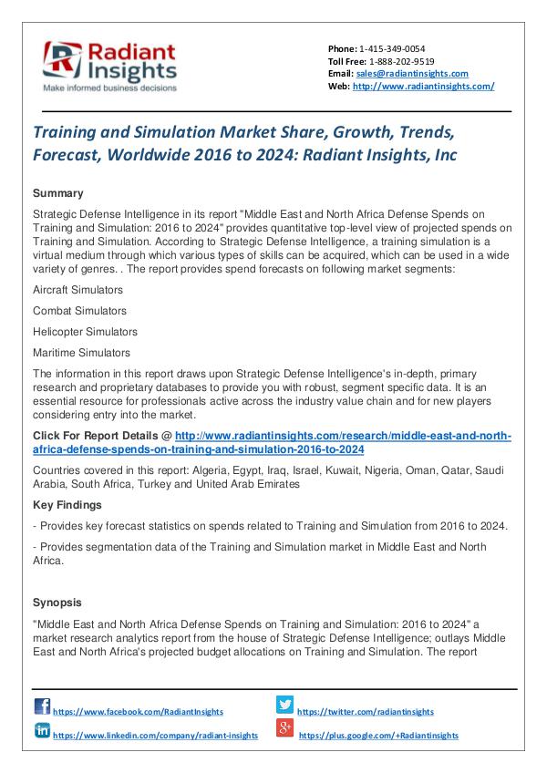 Training and Simulation Market Share, Growth, Trends, Forecast 2024 Training and Simulation Market  2016 to 2024