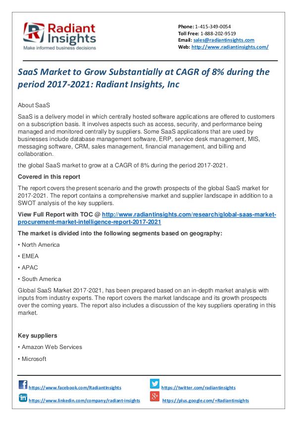 SaaS Market to Grow Substantially at CAGR of 8% During  Period 2021 SaaS Market 2017-2021