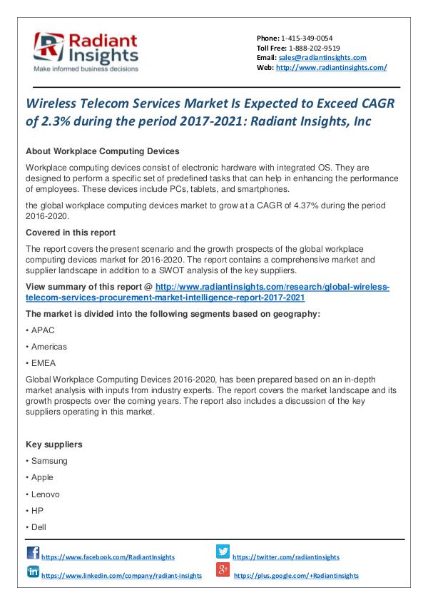 Wireless Telecom Services Market is Expected to Exceed CAGR of 2.3% Wireless Telecom Services Market  2017-2021