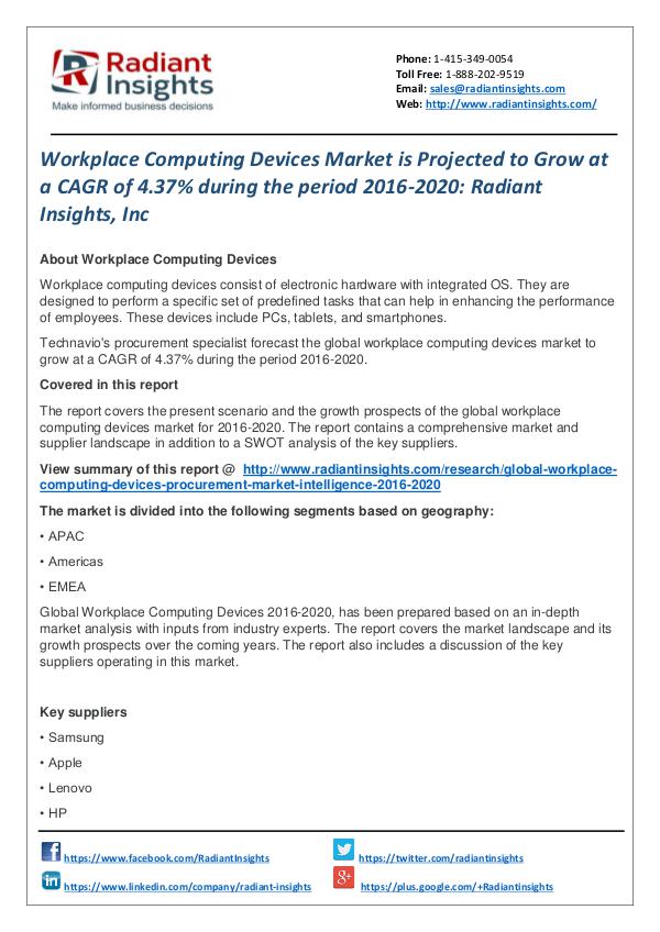 Workplace Computing Devices Market is Projected to Grow at a CAGR 2.3 Workplace Computing Devices Market 2016-2020