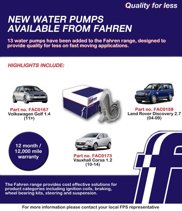New water pumps available from Fahren