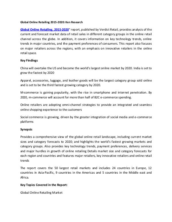 Market Research Reports - Ken Research Global Online Retailing 2015-2020 - Ken Research