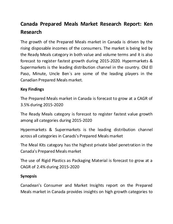 Canada Prepared Meals Market Research Report
