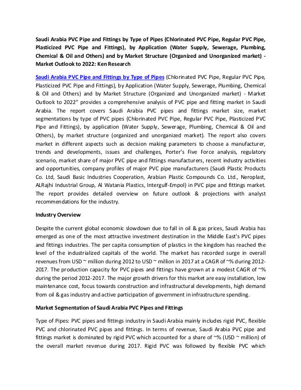 Market Research Reports - Ken Research CPVC Pipe Market Demand Saudi Arabia