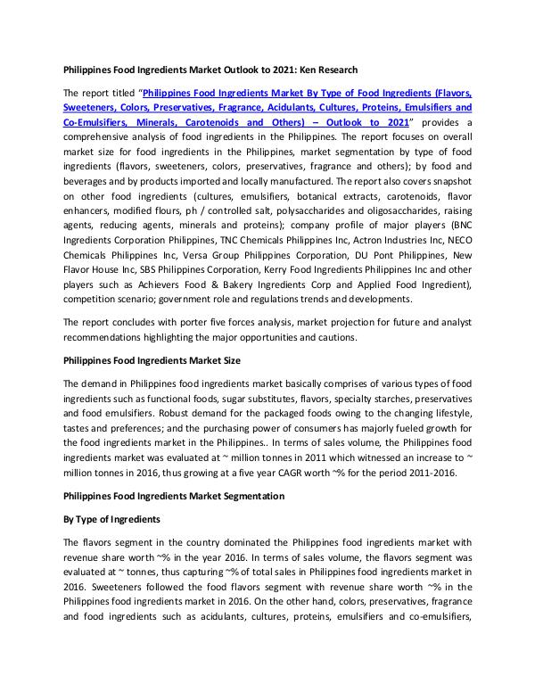 Market Research Reports - Ken Research Barentz Food ingredients Philippines Market Share