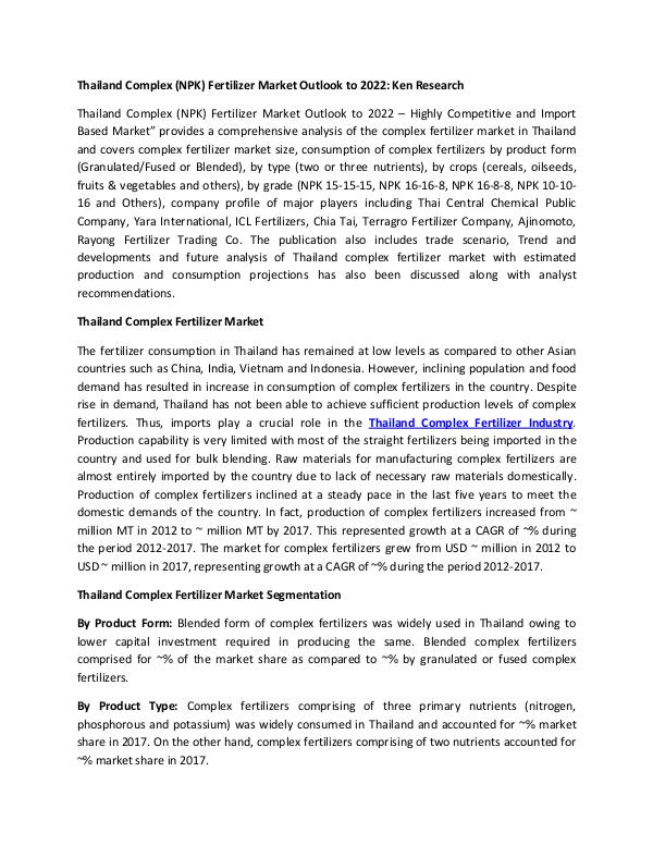Market Research Reports - Ken Research Thailand Complex (NPK) Fertilizer Market Outlook