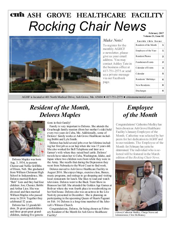 Ash Grove Healthcare Facility's Rocking Chair News February 2017