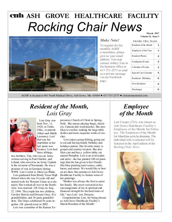Ash Grove Healthcare Facility's Rocking Chair News March 2017