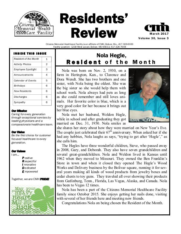 CMHCF Residents' Review March 2017