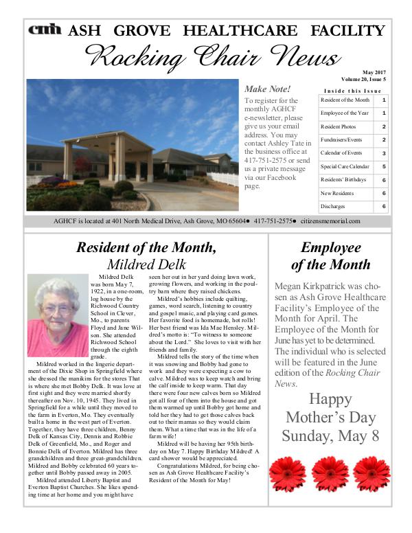 Ash Grove Healthcare Facility's Rocking Chair News May 2017