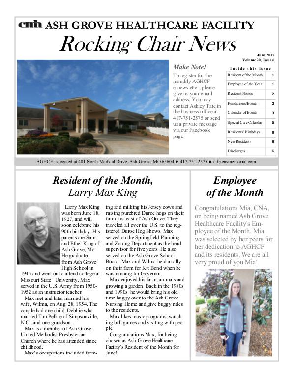 Ash Grove Healthcare Facility's Rocking Chair News June 2017