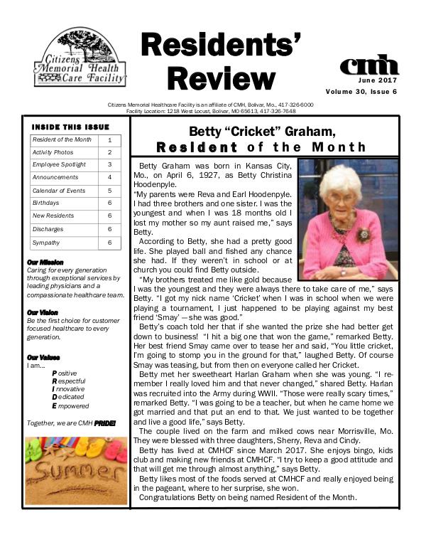 CMHCF Residents' Review CMHCF June 2017